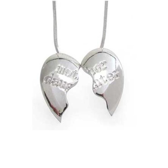Mother daughter Pendant Necklace - White Gold Plating - Picture 3 of 3